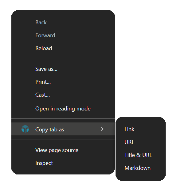 Context menu copy as